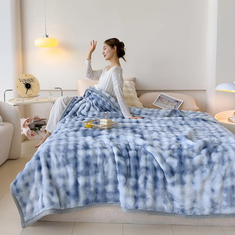 New Modern Minimalist Thick Rabbit Fur Blanket With Solid Color Printed Flannel Winter Nap Suitable For Bedroom Warming Products