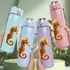 1PC Seahorse Marine Ocean Animal Print 750ml Color Plastic Sports Water Bottle Leakproof Flip Straw Lid Suitable for Sports Office Home Use