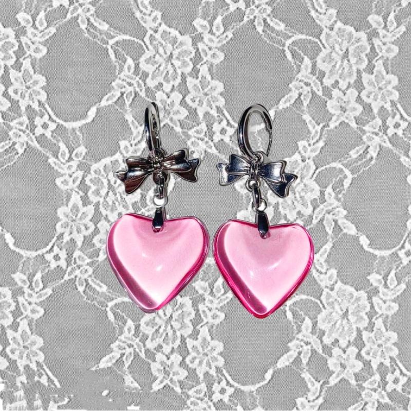 Unique Dark Theme Heart Studs Earrings with Bowknot Details Lightweight Comfort Hypoallergenically For Sensitive Ears