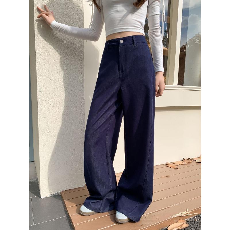 Ai Xuan, wide-leg tannin jeans women's autumn new scimitar pants high waist drape straight casual trousers