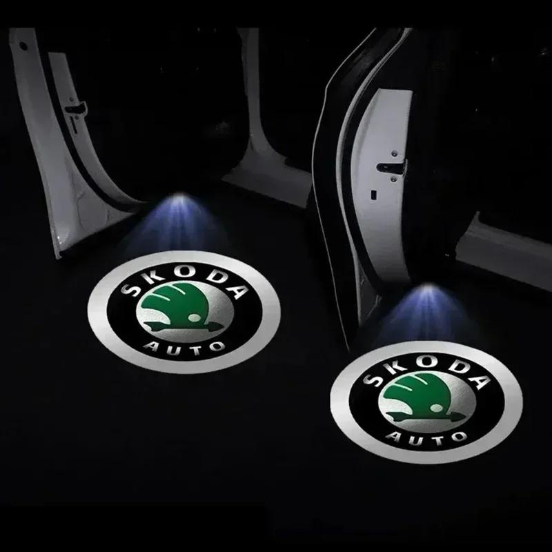 

Car Sticker 2025 New 2Pcs Car Door Logo Projector Courtesy Lamps LED HD Welcome Lights For Skoda Octavia Rapid Kodiaq Karoq Fabi