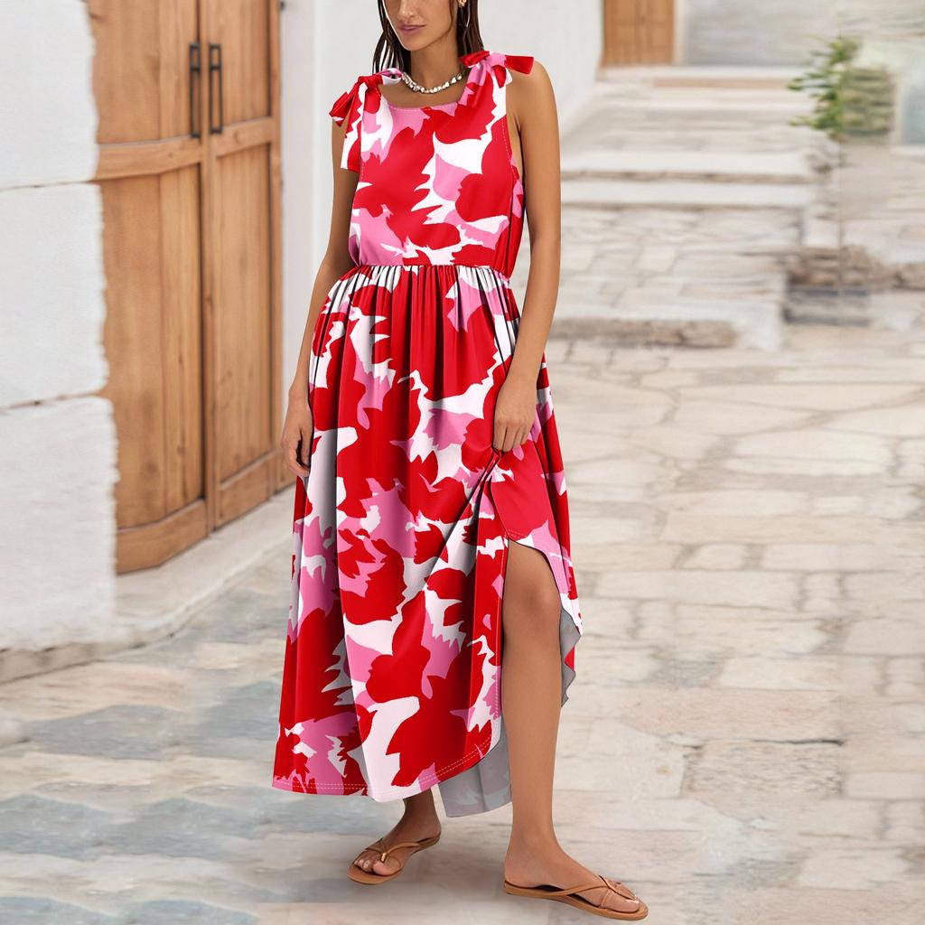 Women's Summer Fashion Tank Dress A-Line Sleeveless Casual Floral/Solid Pocket Dress