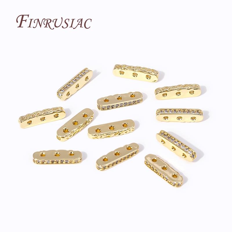 DIY Beading Jewellery Making Components 3 Holes Separators for Beads,18K Gold Plated Inlaid Zircon Beads Spacer Bar Separators