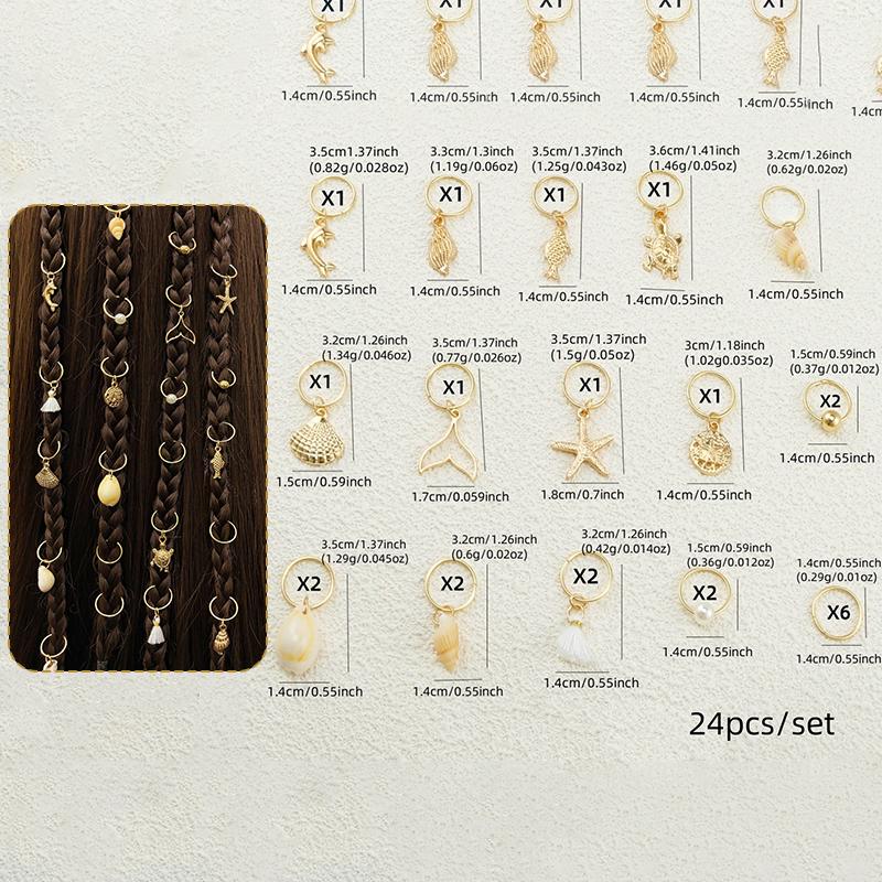 1Set Starfish Conch Pendant Artificial Pearl Summer Y2K Dreadlock Hair Jewelry Accessories For Braids For Girls Music Festival