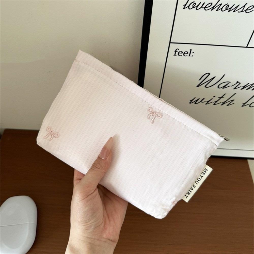 

Portable Large Capacity Cosmetic Bag Stripes Polyester Storage Bag with Zipper Embroidery Pattern Toiletry Bag Multi-Purpose Use
