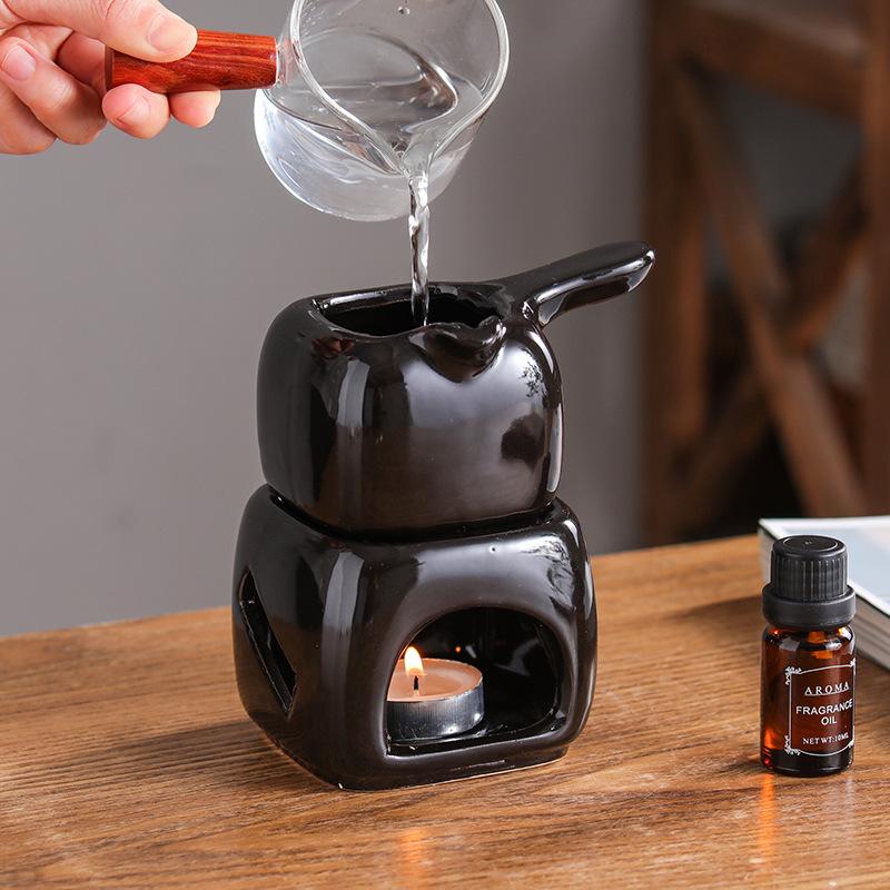 FY Ceramics Candle Heating Holder 150ml Square with Handle Tea Warmer Set Aromatherapy Lamp Club SPA Essential Oil Stove Burner
