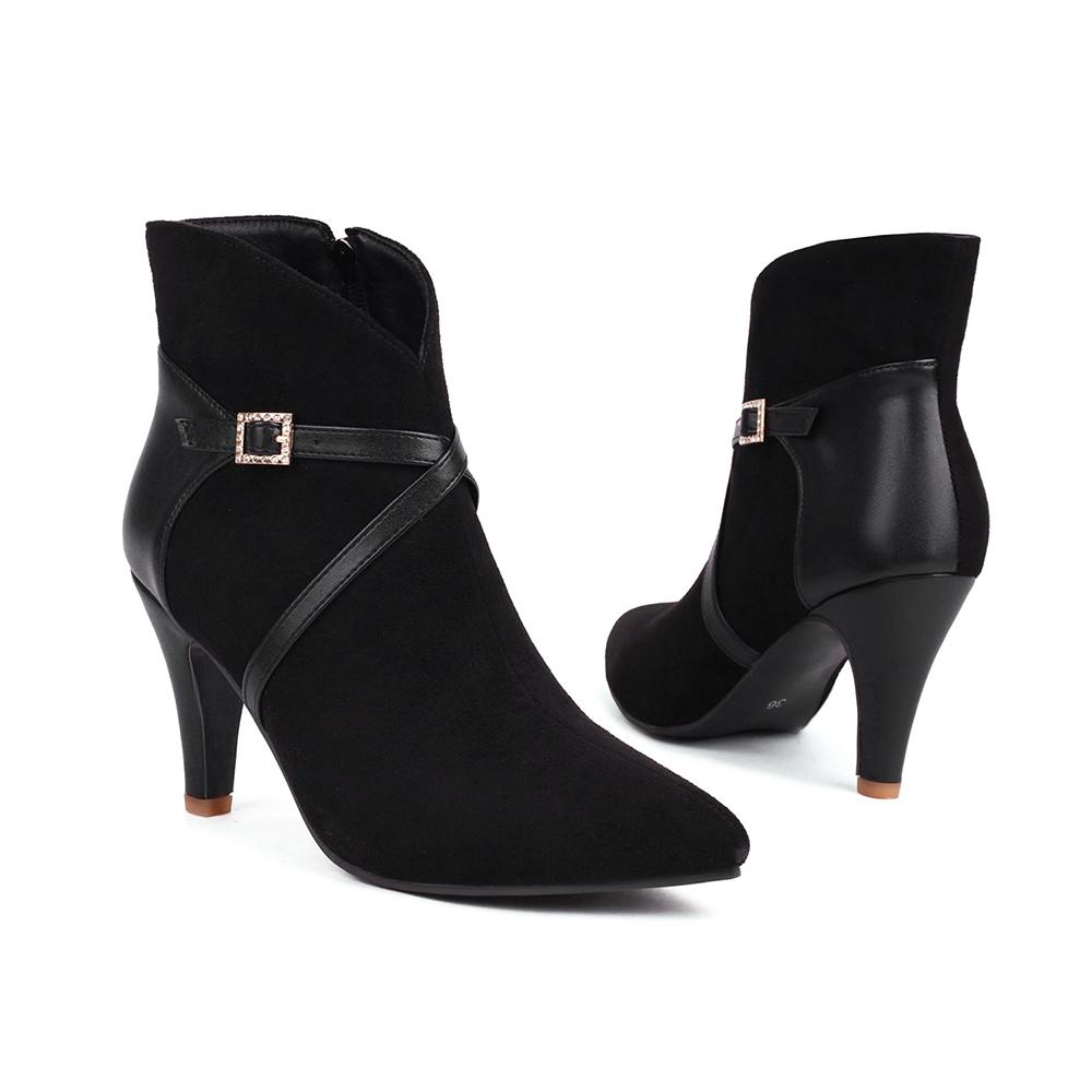 Spring Apricot Black Women Ankle Boots Pointed Toe High Spike Heel Small Big Size 33 47