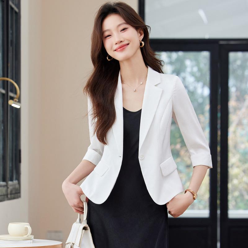 Women's Green Mid-Sleeve Summer Blazer - 2024 Petite Casual Jacket
