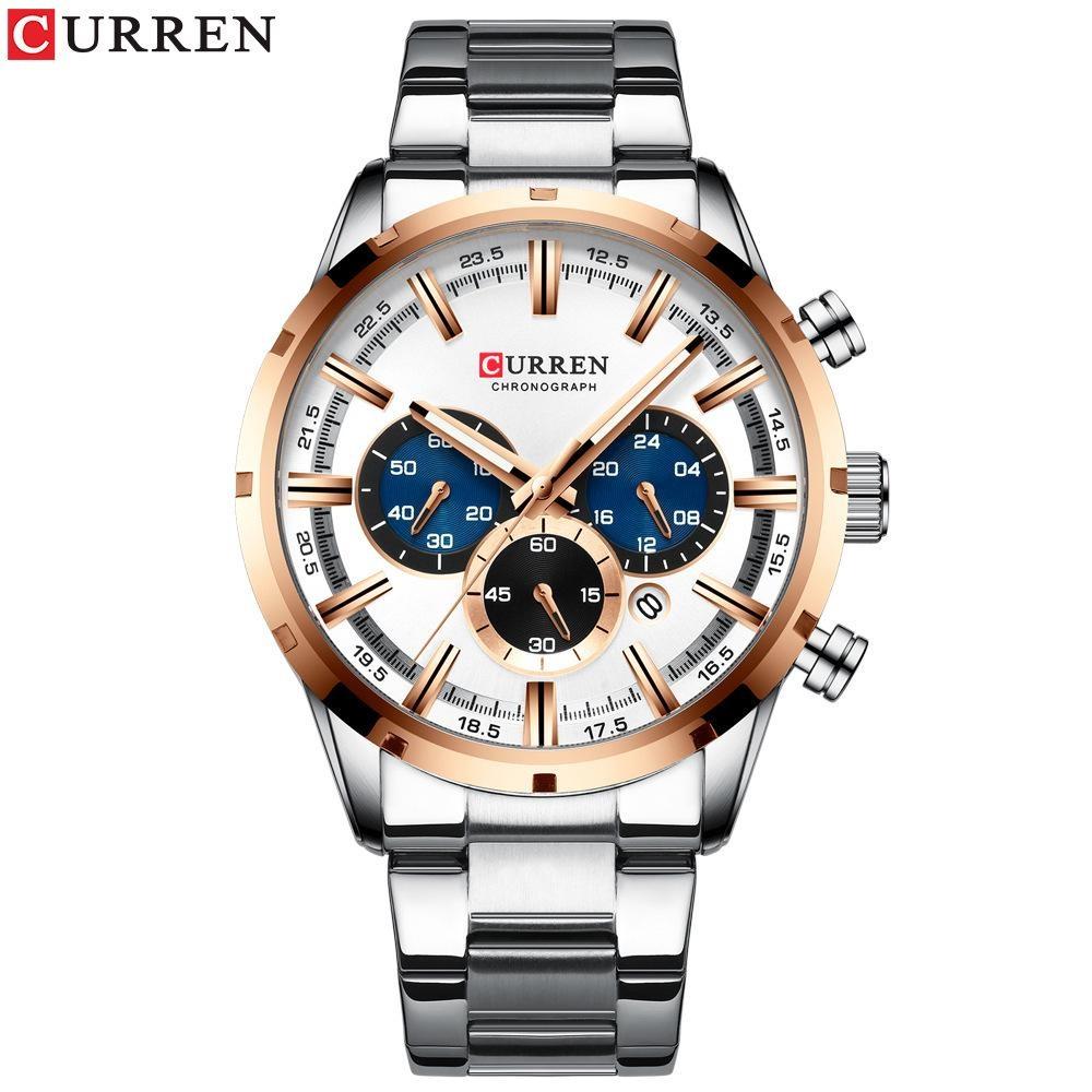 CURREN Sports Watch Unique Design Stainless Steel Automatic Date Chronograph Men's Fashion Casual Quartz Watches