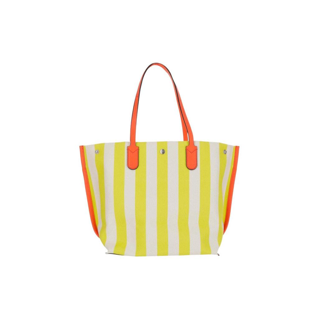 Longchamp Le Roseau Essential 32 Pferde-Print Druckknopfverschluss Baumwoll-Canvas Mit Lederbesatz Tragetasche Damen Tragetaschen Gelb Weiß 10090HCSH30