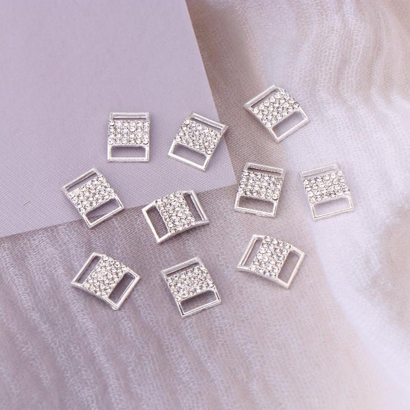 10 Peças 10*15MM Fivela Conector de Bikini com Strass Corrente de Liga Acessórios Decorativos de Strass para Roupa de Banho Joias DIY