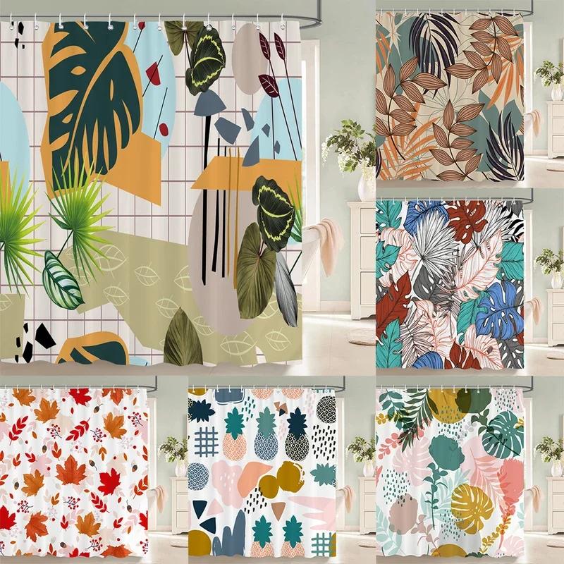 Palm Trees Leaves Shower Curtain Bathroom Waterproof Polyester Shower Curtain Printing Curtains for Bathroom Shower with Hook0