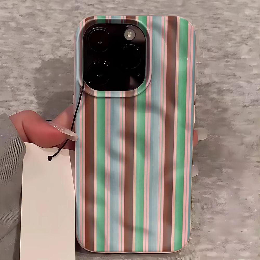 Luxurious Green Purple Stripes Phone Case For iPhone 17 14 15 Pro Max 13 12 11 16 15 Plus Air Concave Convex Silicone Soft Cover
