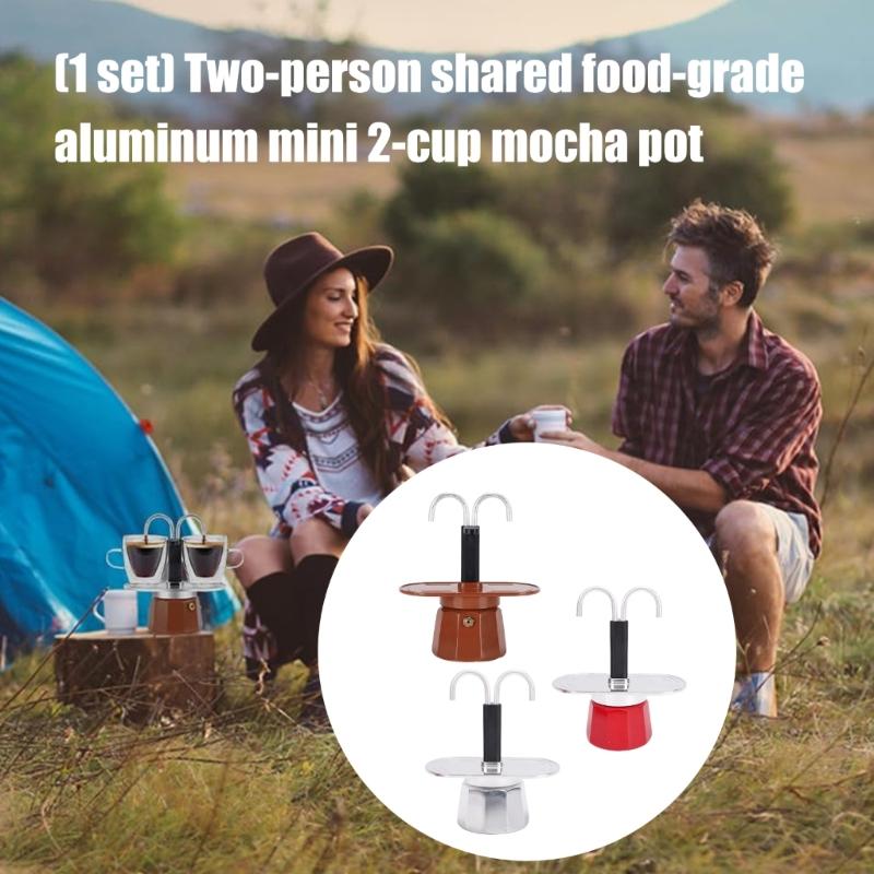 Double Tube Aluminum Mocha Pot for Sharing Coffee with a Friend Food Grade 2 Cup Stovetop Espresso Maker Coffee Kettle