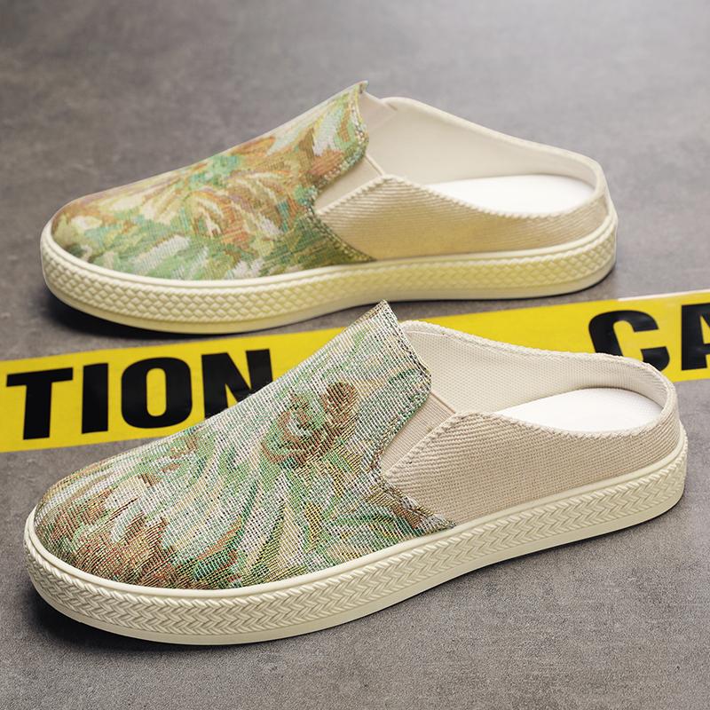 Half Shoes For Men Mules Canvas Slip On Flats Slippers Summer Backless Slippers Loafers 2025 Man Slides Mens Casual Shoes