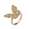  Customized Light Luxury Retro 18K Gold Plated Copper Zircon Butterfly Ring Ins Cold Wind Adjustable Women Jewelry Gift