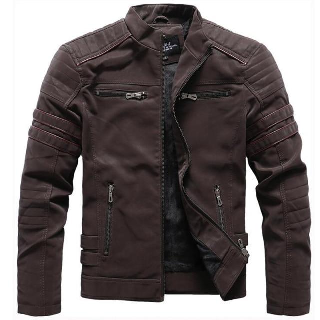 Autumn Winter Leather Jackets Men Fashion Stand Collar Biker Motorcycle Jacket Mens Casual Zipper Washed Retro PU Leather Coats