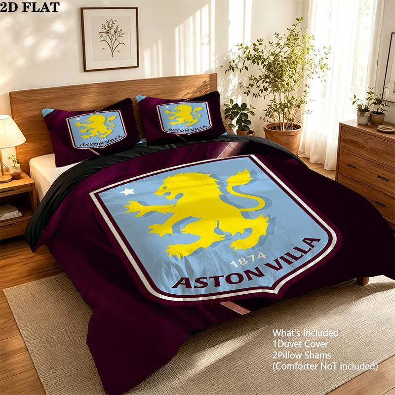 Aston Villa FC Pattern Bedding Home Decoration Birthday Gift ( 1 duvet cover + 2 pillowcase, without core),fan merchandise.