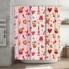 Pink White Red Love Heart Cupcake Wine Glass Flower Shower Curtain Bathroom Decor Set for Valentine's Day Wedding Gift Ideas Wat
