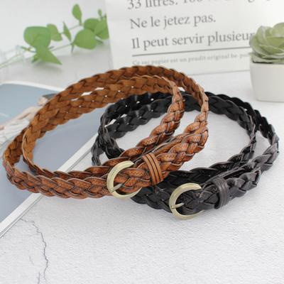 Mary Four-strand Broken Cowhide Braided Belt, Thin Decorative Belt, Genuine Leather Twist Thin Belt