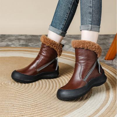 Warme, weiche Damenstiefel aus echtem Leder mit rutschfester Sohle und bequemem seitlichem Reißverschluss