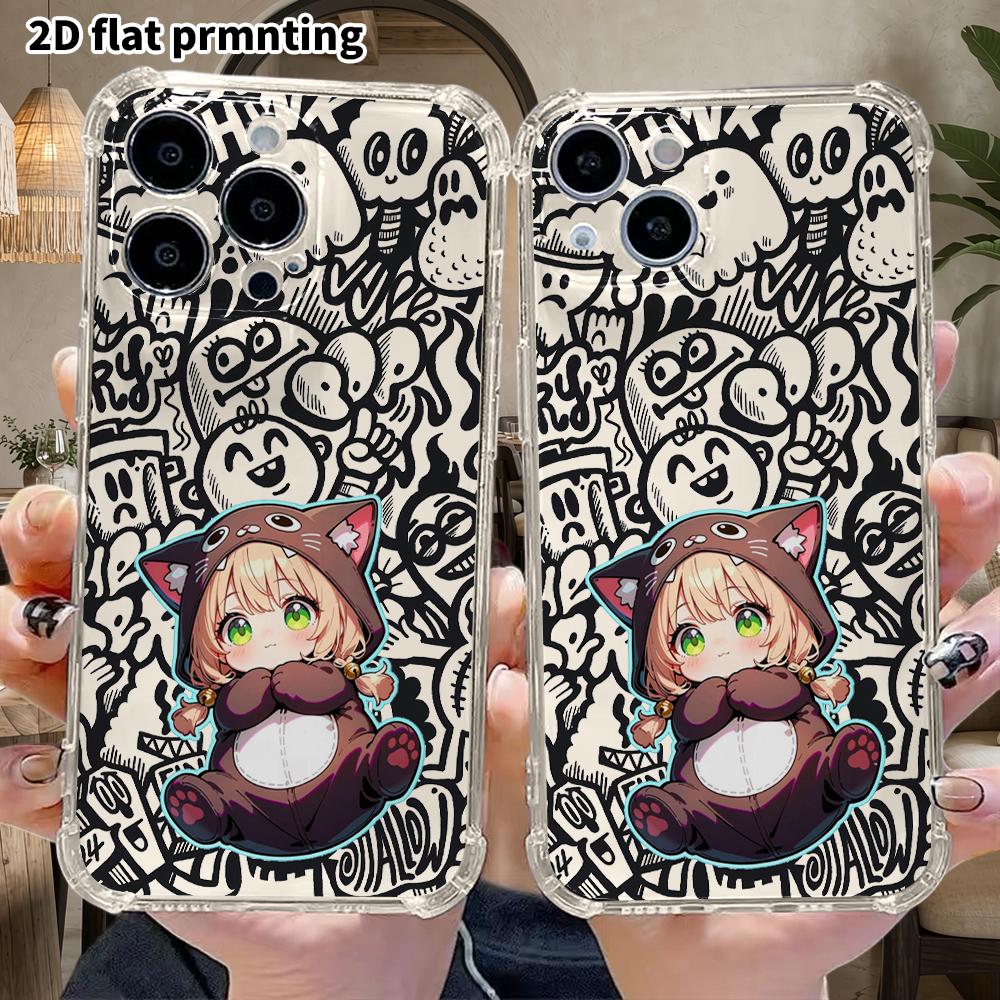 Phone Case: 2D Flat Suitable for iPhone 18 17 16 15 14 13 Pro, Transparent Four Corner Protective Case, Hooded Girl, Christmas and Halloween Gift