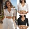 Koszula Damska Wiosna Lato Przezroczysty Koronkowy Crop Top na Oktoberfest V-Neck Krótki Rękaw Koszula Niemiecka Bluzka Dirndl Bawarski Kostium