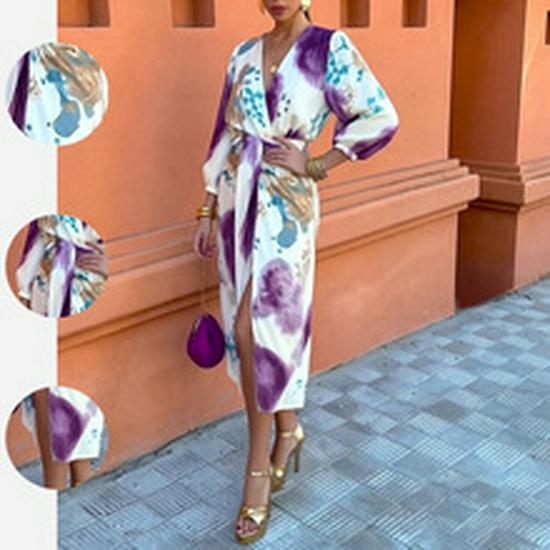 Modisches Europäisch-Amerikanisches Sexy Bedrucktes Trägerkleid mit Schlitz für Damen, Frühjahr 2026