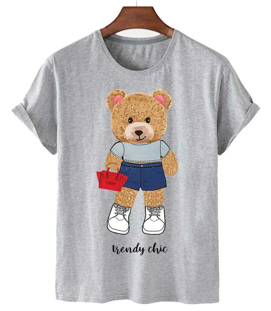 T-shirt Divertente con Stampa Orso Donna Moda Cartone Animato Harajuku Casual T-shirt Femminile Estiva Manica Corta Top T-shirt Unisex Maglietta Unisex