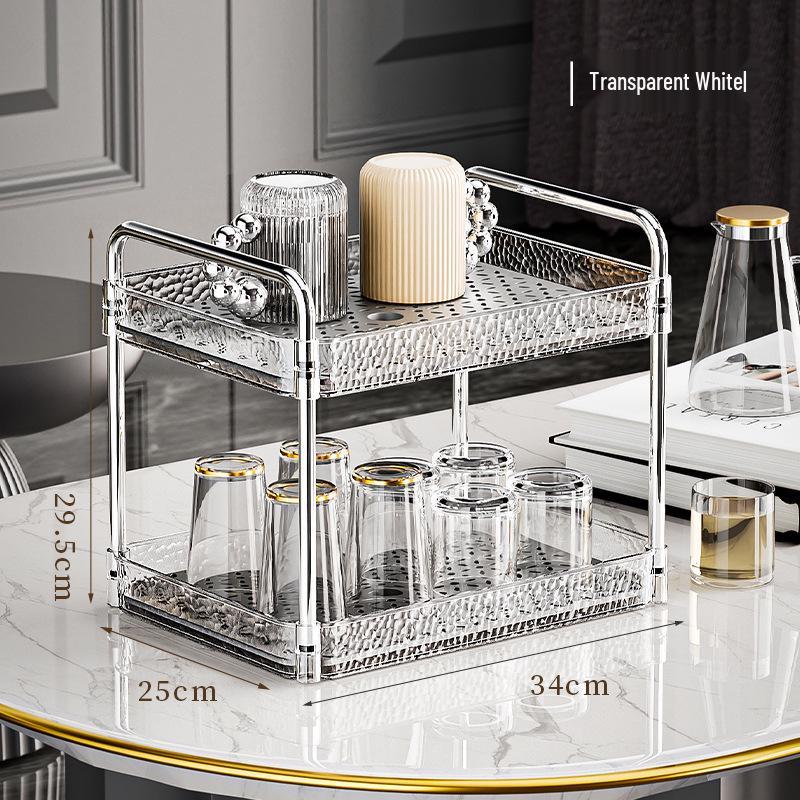 Double-Layer Glass Tea Cup Holder with Draining Tray прозрачный белый