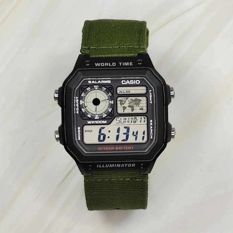 CASIO Customized watch modification series 10-year power AE-1200WH-1A modification-black square nylon army green Quartz AE-1200WH-1A