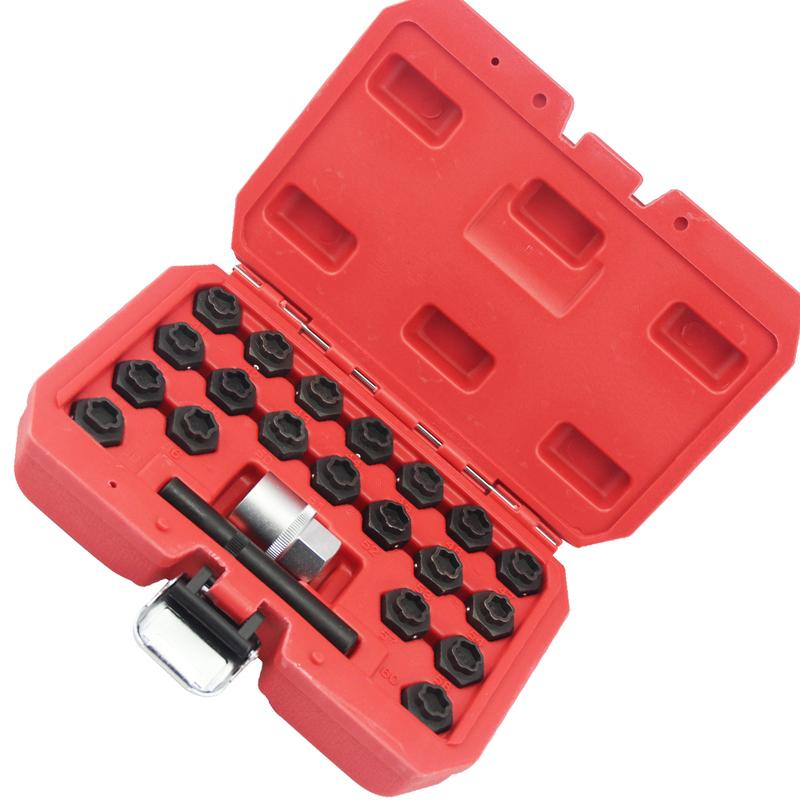 22Pc Wheel Locking Nut Key Socket Sets For BMW 1 3 5 6 & 7 Series 1/2" Drive Key Socket 041-060 Wheel Anti-Theft Screws Remover