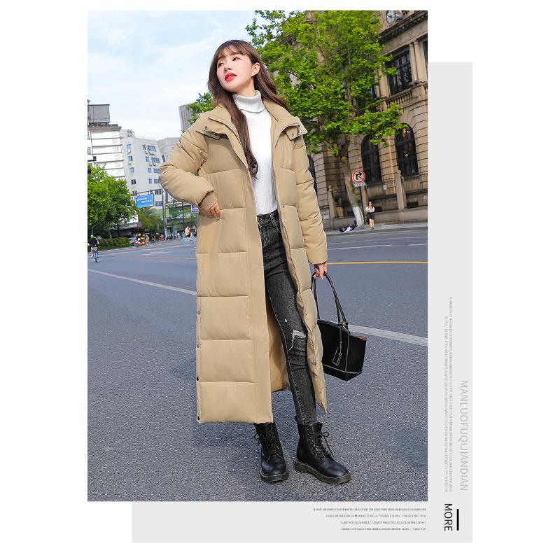 Chaqueta Acolchada con Capucha Versión Coreana Gruesa Holgada Talla Grande Larga hasta la Rodilla para Mujer