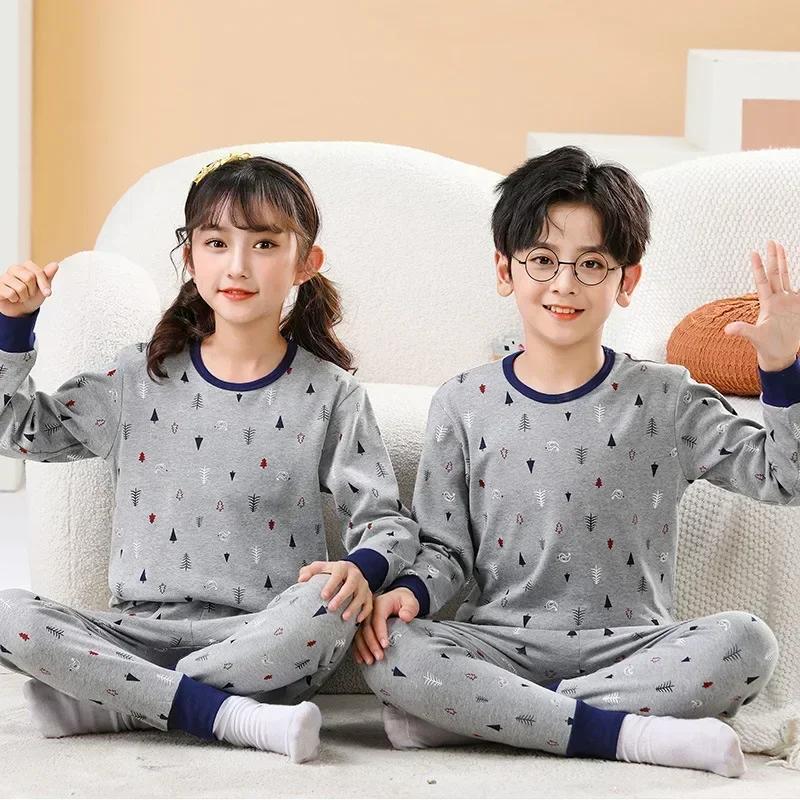 Teens Pajamas Long Sleeve 100% Cotton Pyjamas Big Kids Clothes Sets Children Boys Sleepwear Pajamas for Girls 6 8 10 12 14 Years