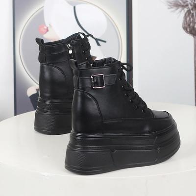 Fashion 12cm Women Autumn Chelsea Spring Ankle Booties Fashion Chimney Ankle Round Toe Wedge Shoes British Genuine Leather Boot