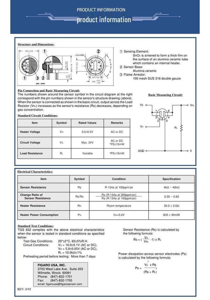 TGS832-A00 Module: Freon Halogen Sensor for Refrigerant Leak Detection