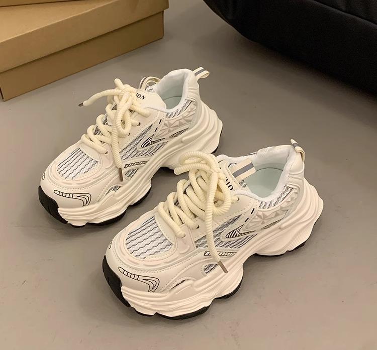 Popular muffin thick-soled velvet dad shoes women's autumn and winter small people increase in height 2025 new breathable casual sports shoes