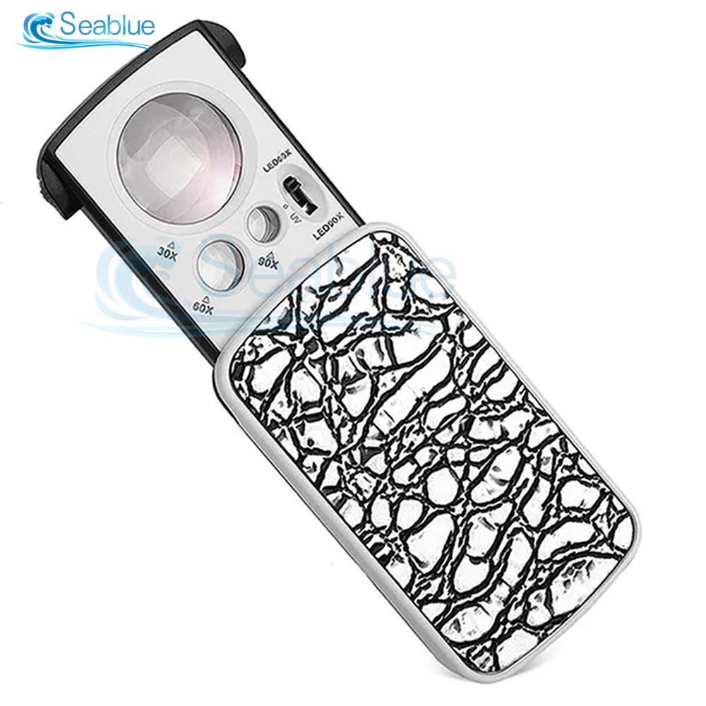 30/60/90X Magnifier Banknote Inspection LED Lamp Pull-out Folding Magnifying Glass Antique Appraisal Jewelry Diamond Repair Tool