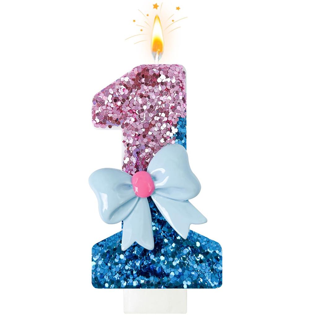 Velas de Aniversário com Laços Rosa e Azul, números 0-9 Decoração de Bolo, Adequado para Aniversário Evento Casamento Decoração Suprimentos