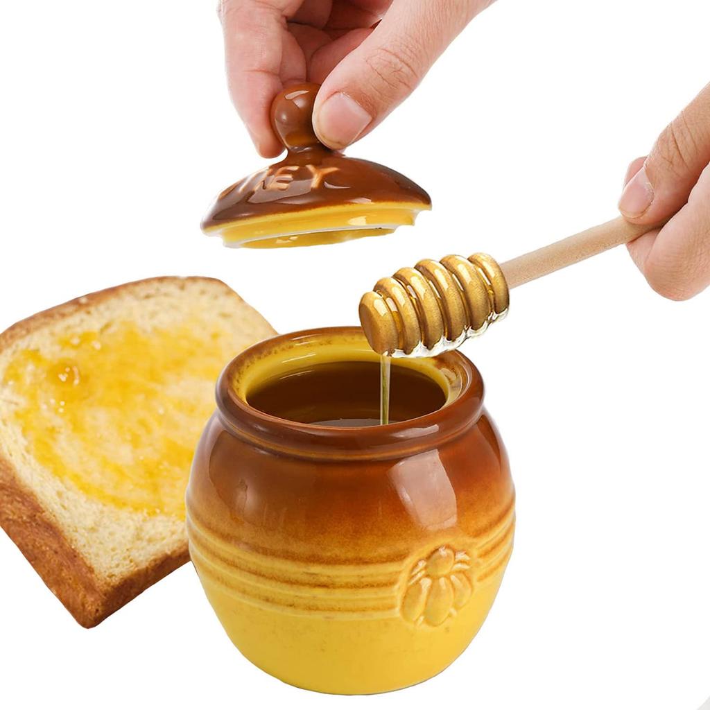 1 Set Ceramic Honey Jar, Ceramic Honey Storage Jar, Sugar Storage Tank with Lid, Honey Storage Container, Honey Jar, Jam Storage Container, Ceramic Gi