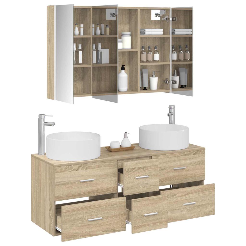 Bathroom Furniture Set 4 pcs Sonoma Oak Engineered Wood and Glass