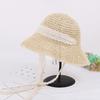 Literary straps Fisherman straw hat Women's sunscreen Crochet eaves Folding sun hat Lace streamer straw sun hat