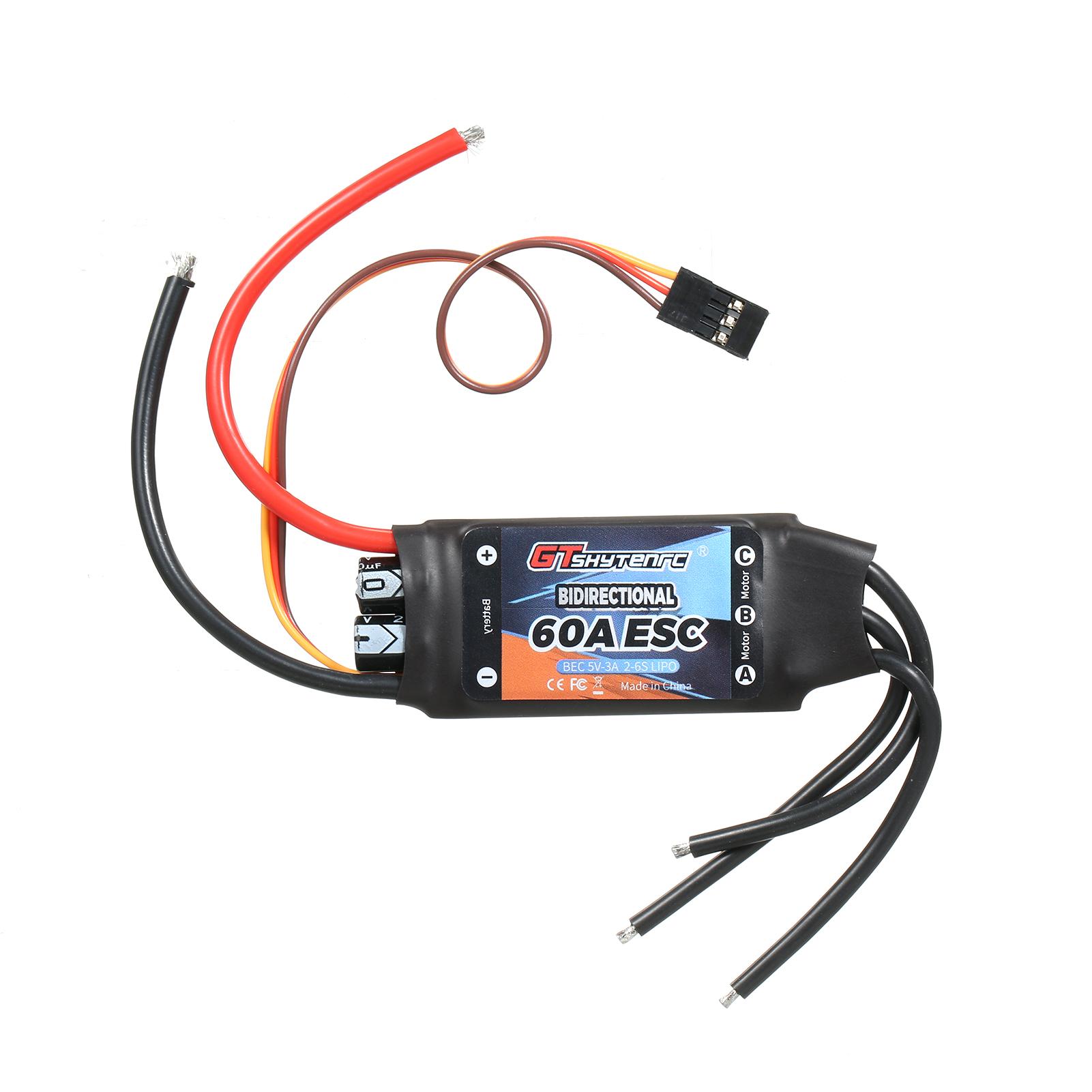 GTSKYTENRC Bidirectionele 40A Borstelloze ESC voor Afstandsbedieningsauto/Boot/Afstandsbedieningsschip Pneumatische Onderwaterpropeller 60A zwart