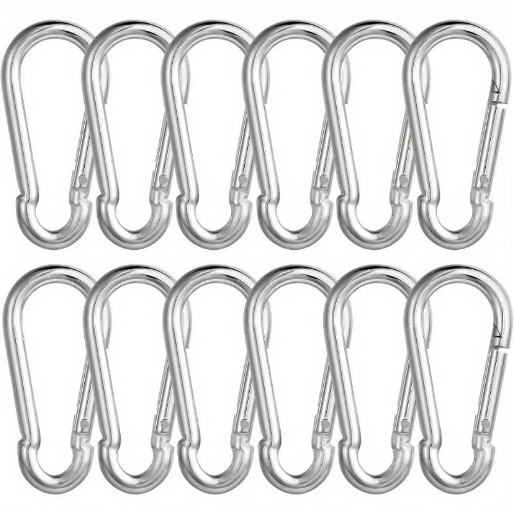 12 Parça Paslanmaz Çelik Karabina Seti, 6x60mm, 180kg Yük Kapasitesi, Paslanmaya Dayanıklı Galvanizli, Çok Amaçlı Dış Mekan Aktiviteleri İçin
