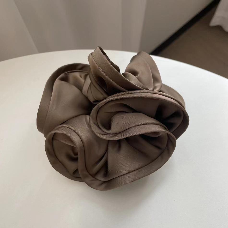 French Elegant Solid Color Scrunchies Black Brown Large Intestine Hair Bands Women Ins Fashion Flower Bud Satin Hair Ties Ropes
