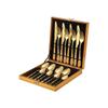 24-Piece Titanium Gold Stainless Steel Cutlery Set with Western Steak Knife, Fork, Spoon, and Laser Logo - Gift Pack.