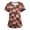 Plus SizePrinted Scrub Working Uniform Tops For Women's Cross V-Neck Print Short Sleeve Fun T-Shirts Workwear Tee With Pockets