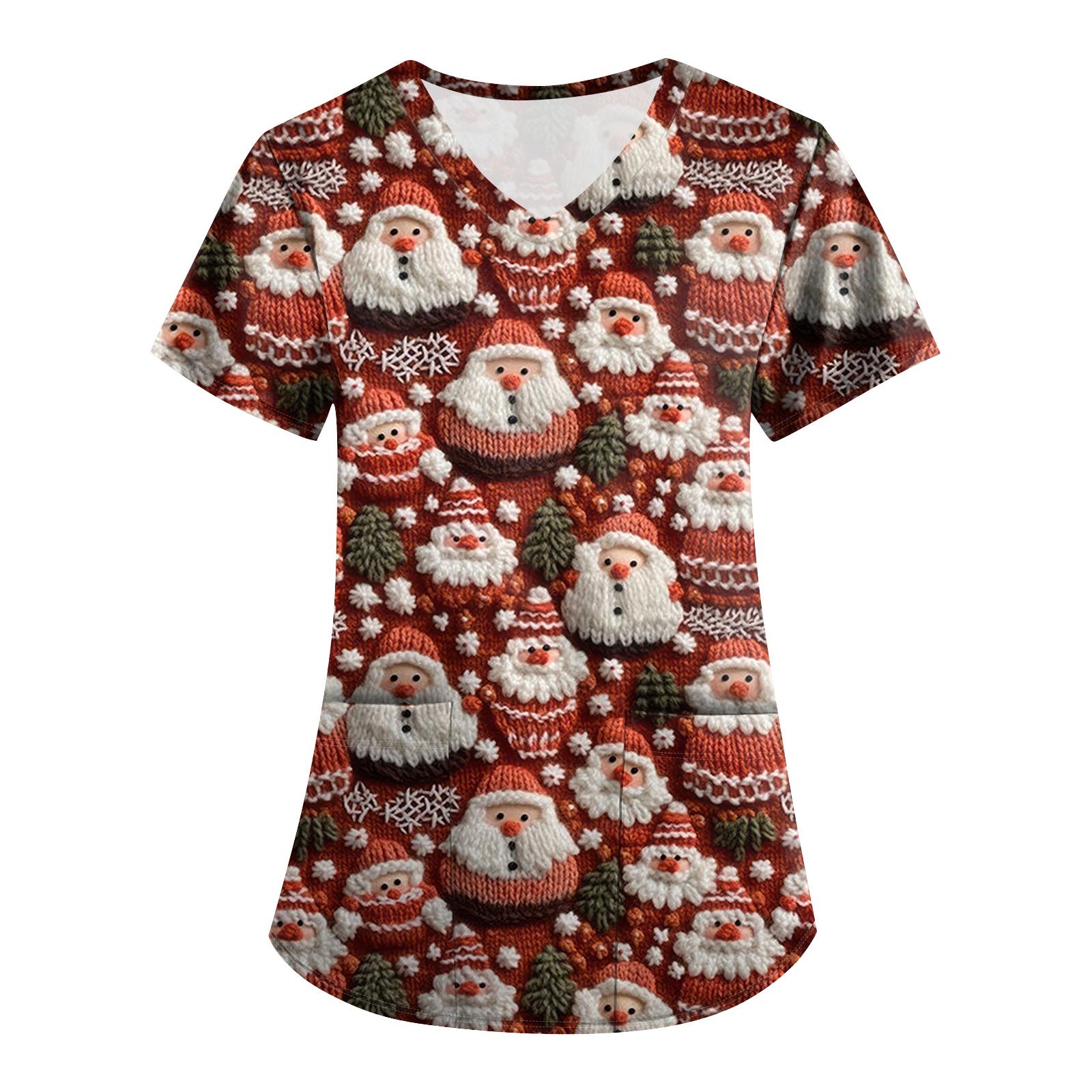 

Большой размер Принтованный скраб Рабочая униформа Топы для женских V-образный вырез с запахом Принт Короткий рукав Веселые футболки Рабочая одежда Футболка с карманами L