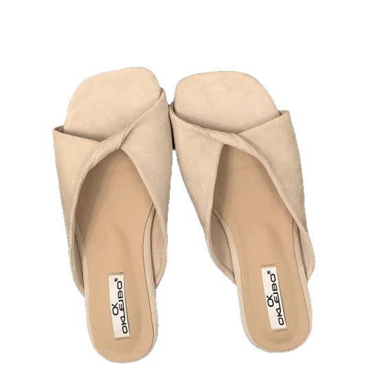Cool Slippers Women's 2025 New Retro Premium with Skirt Square Head Pleated Thick-soled Slippers Women's Summer Outer Wear