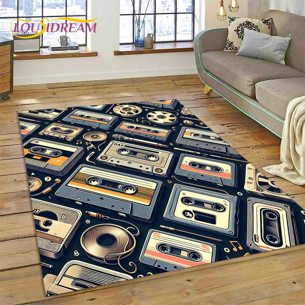 Alfombra con grabadora de casete de música 3D, instrumento de CD retro, para dormitorio, sala de estar, decoración del sofá del hogar, alfombra de suelo para decoración infantil